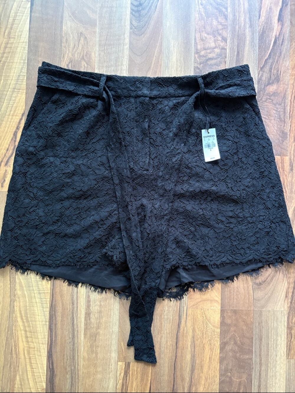 Express Woman’s Black Lace High Waist Shorts Size 12 NWT